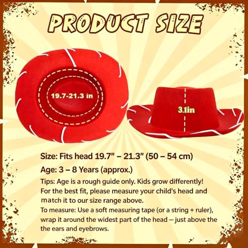 Cowboy Hat Kids 3-8t,Felt Cowgirl Hat for Western Costume - color: Red