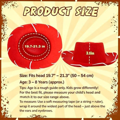 Cowboy Hat Kids 3-8t,Felt Cowgirl Hat for Western Costume - color: Red