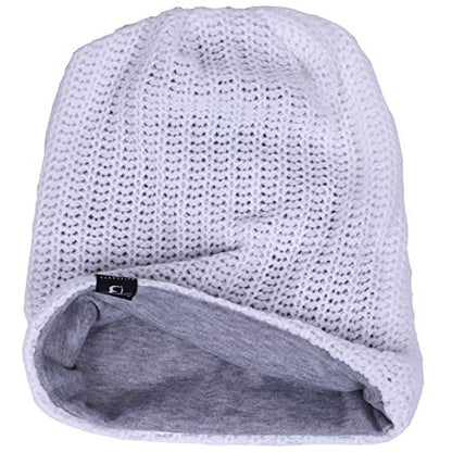 VECRY Mens Slouchy Beanie Knit Skull Cap Long Baggy Hip-hop Winter Summer Hat B305 - color: Ribbed-white, size: Large