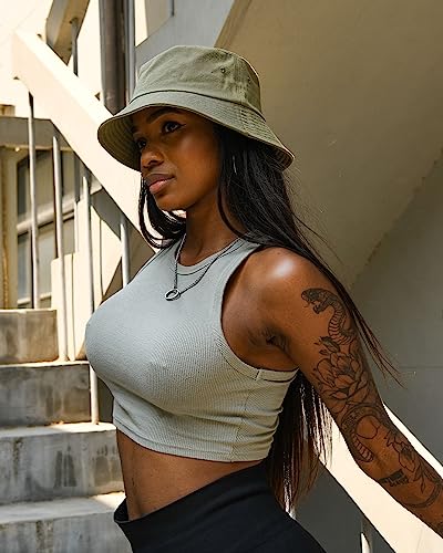 FURTALK Bucket Hats for Women Washed Cotton Packable Summer Beach Sun Hats Bucket Hat with Strings for Travel - color: 01 Army Green