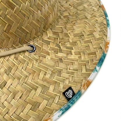 Women's Wide Brim Straw Sun Hat for Beach, Lifeguard Style, Hand-Woven Rush & Mat, Adjustable Chin Drawstring - color: The Lucy