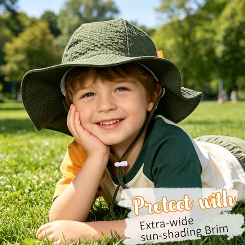 Baby Sun Hat Toddler Boy Girl Adjustable Outdoor Beach Hat Kids Wide Brim - color: Army Green & Gray & Navy -3pcs, size: 6-24 Months