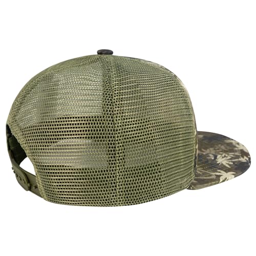 BASSDASH Flat Brim Trucker Cap Adjustable Snapback Hat Mesh Back for Men Women - color: Palm Tree Camo