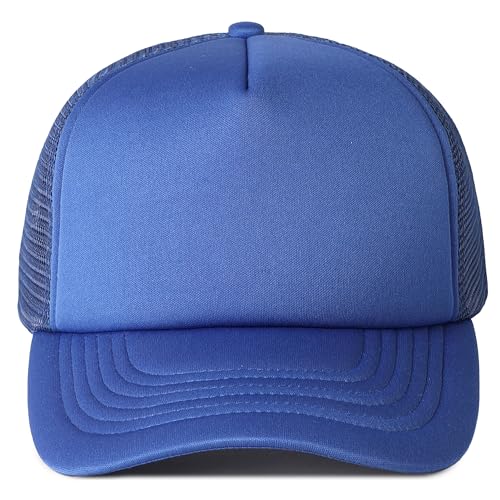 MIRMARU 5 Panels Blank Foam Front Two Tone Solid Trucker Mesh Back Baseball Cap with Adjustable Snapback Strap - color: Solid-royal Blue