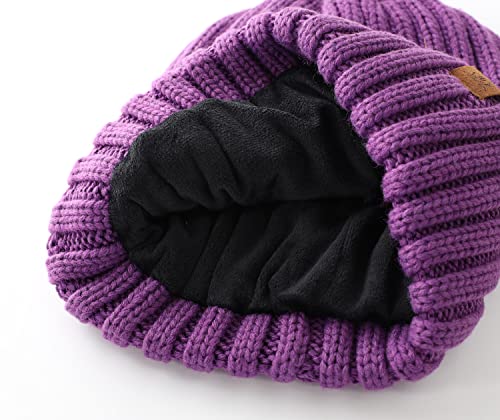 Home Prefer Mens Winter Hat Wool Fleece Lined Knit Beanie Hat Warm Stocking Caps - color: Purple