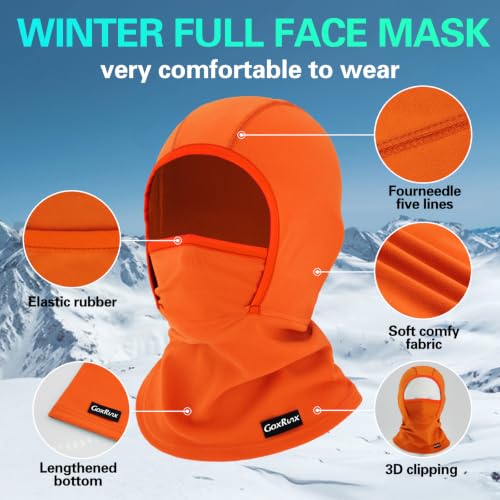 GoxRunx Kids Balaclava Ski Mask,Fleece Face Mask Neck Warmer for Boys Girls,Windproof Face Cover for Cold Weather - color: Orange