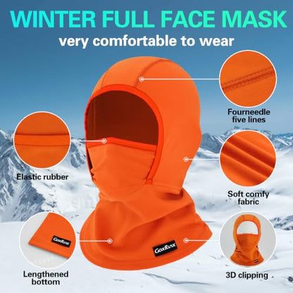 GoxRunx Kids Balaclava Ski Mask,Fleece Face Mask Neck Warmer for Boys Girls,Windproof Face Cover for Cold Weather - color: Orange