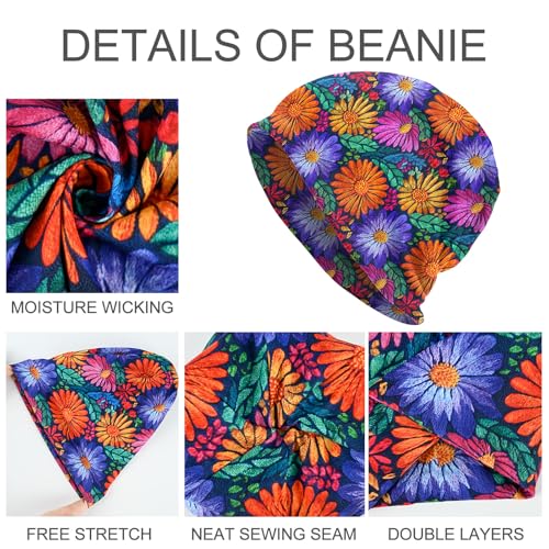 Slouchy Beanie Hat Skull Cap Chemo Headwear Baggy Hats for Men Women Running Cycling - color: Flowers Mexican