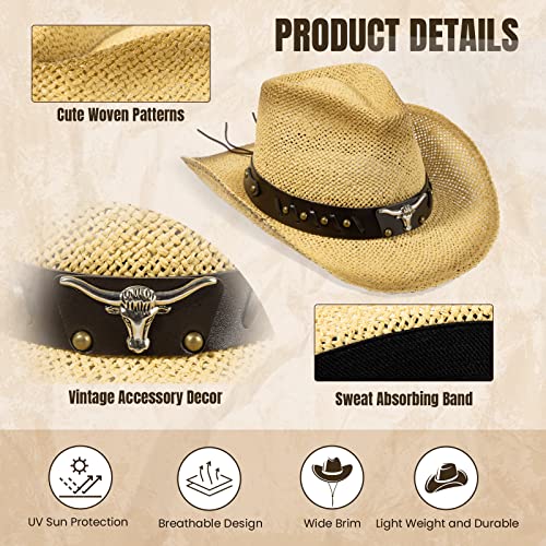 Simplicity New Western Style Classic Cowboy Straw Hat - color: Light Beige