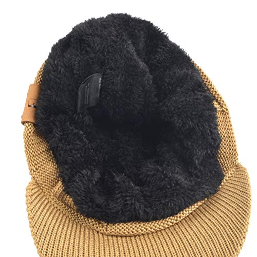 Ruphedy Mens Beanie with Brim Winter Hat Knitted Thick Fleece Visor Beanie - color: B322-khaki