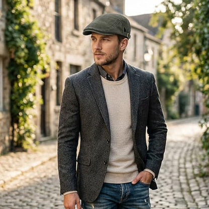 Initlove Mens Newsboy Cap Washed Beret Ivy Hat Flat Hats for Cabbie Driving - color: Black + Green