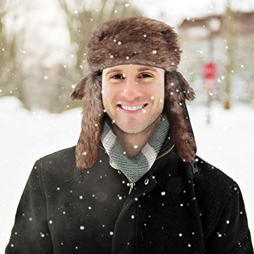 SATINIOR 1 Pcs Unisex Trapper Hat with Chin Strap Earflaps Hat - color: Black