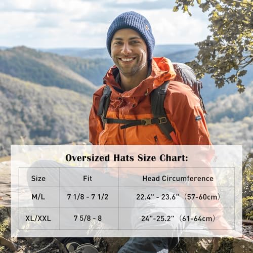 Oversized L/XL/XXL Merino Wool Blend Waffle Beanie No Lined Hat Warm Skull Watch Cap Winter - color: Armygreen(waffle), size: Medium-Large