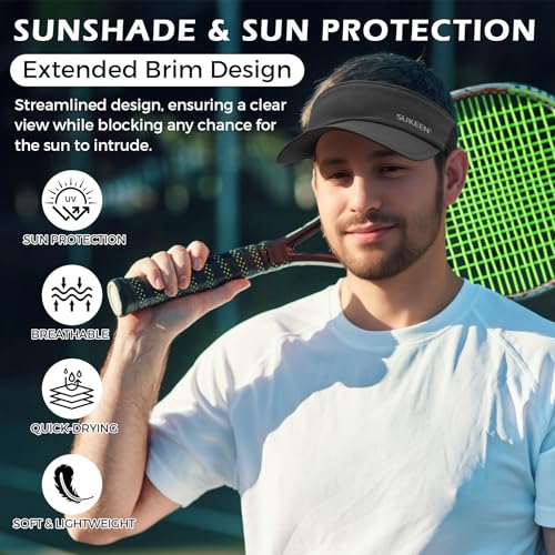 Sukeen Sun Visor Hat for Men Large Head Lightweight Cooling Stretchy Visor Hat for Running, Tennis, Golf, Daily Wear - color: Black
