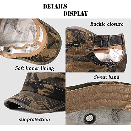 Unisex Military Army Hat Men Women Baseball Cap Flat Top Cap Adjustable Camo Cadet Cap - color: Coffee