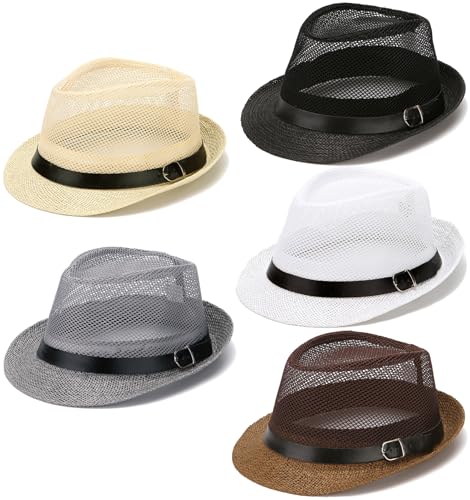 Gionforsy 5 Pack Mens Fedora Hat Summer Beach Hat Short Brim Fedora Hats - color: Coffee