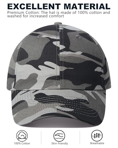 GADIEMKENSD Unstructured Baseball Cap Adjustable, Running Hat for Men Women, Cotton Dad Hat Plain for Outdoors Activities - color: Camo Gray