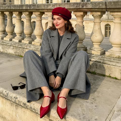 Women French Wool Berets,Winter Hats Fashion Solid Color Ladies Beret Caps - color: Red