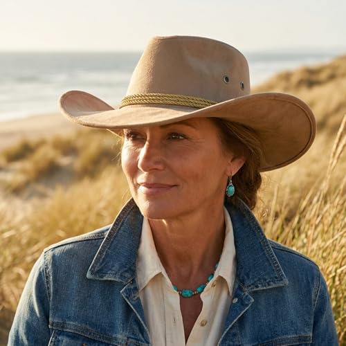 Men's Outback Faux Felt Wide Brim Western Cowboy Hat - color: Beige1