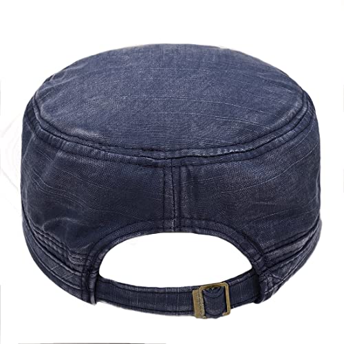 Unisex Cadet Army Cap Adjustable Flat Top Cap Washed Cotton Military Hat Baseball Cap - color: Black Navy