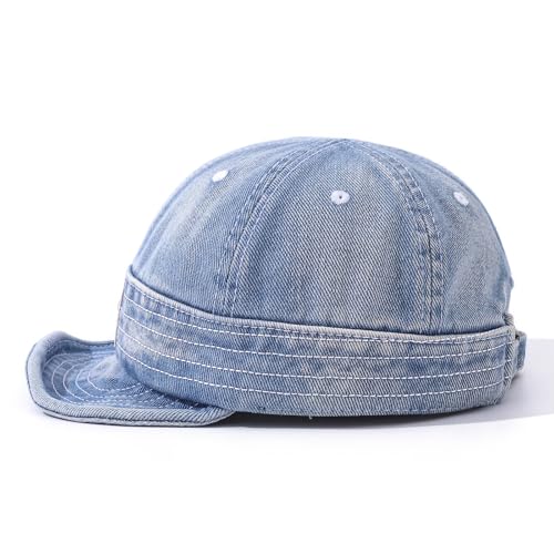 Denim Short Brim Hats for Men Women Stylish Short Bill Baseball Cap Soft Flat Brim Snapback Trucker Hat Cadet Cap - color: Mg-dym2574-light Blue