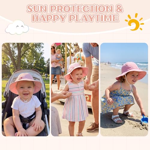 Durio UPF 50+ Baby Sun Hat - Wide Brim Beach Bucket Hats for Infant Girls 0-4T, Outdoor Summer Hat for Newborn to Toddler - color: D Pink, size: 12-24 Months