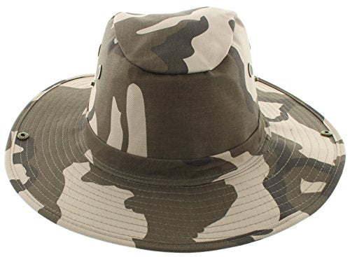 Wide Brim Outdoor Safari Summer Sun Hat with Neck Flap - color: Desert Camo Solid, size: X-Large