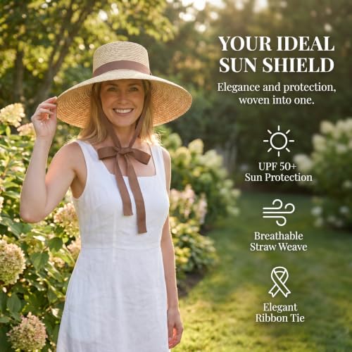 Women Wide Brim Straw Hat with Chin Strap Summer Sun UV Sun Protection Beach Hat Wind Lanyard