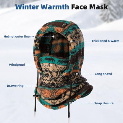 Ski Mask Balalclava Windproof Face Mask Warm Fleece Neck Cover for Cold Weather Helmet Hood for Men & Women - color: B04-boho Retro