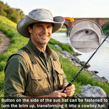 Mens Sun Hat Wide Brim Sun Hats for Men UV Protection Waterproof Bucket Hat - color: Light Grey