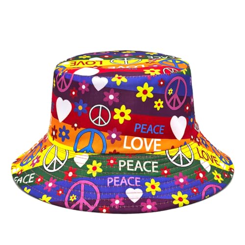 Quanhaigou Reversible Printed Bucket Hat,Summer Beach Outdoor Cap - color: Peace Love