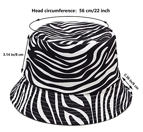 Joylife Animal Print Bucket Hat Novelty Pattern Sun Hats Reversible Packable Fishing Cap for Women, Men - color: Zebra Print, White Stripe Black Hat