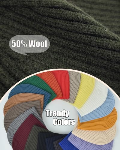 ROYBENS Wool Beanie for Men Women, Seamless Knit Warm Winter Hat Skull Caps - color: 1pcs- Army Green