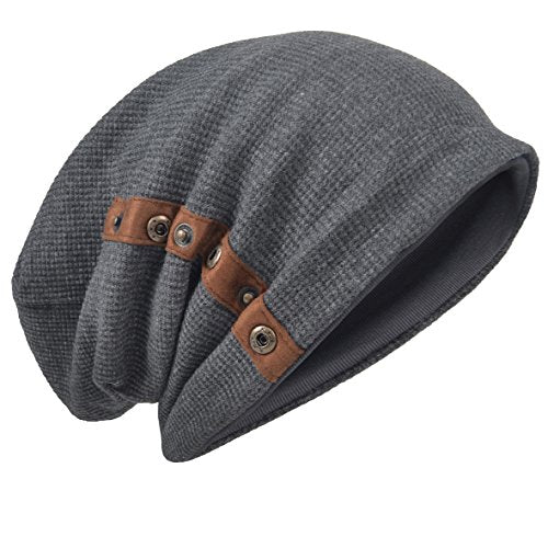 Mens Slouchy Beanie Oversize Knit Skull Cap Long Baggy Hat - color: 020grey
