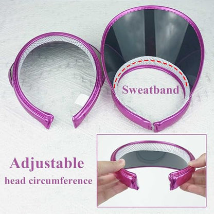 2 Pack Sun Visor Hats Women Men Clip-on Iridescent Clear Sport Outdoor Cap - color: 2 Pack,black Rose Red