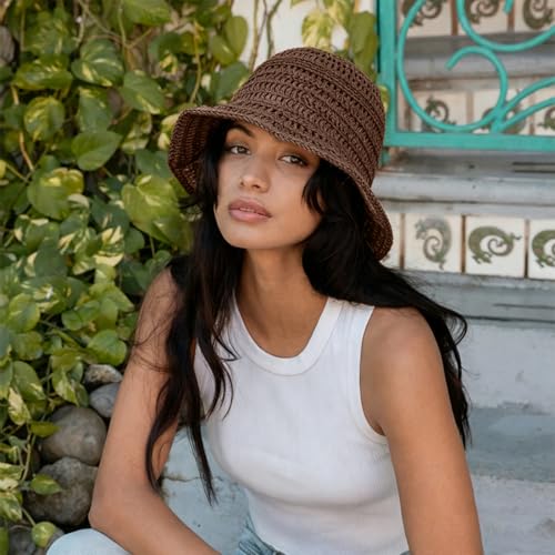 Women's Beach Bucket Hat Fisherman Cap Hollow Mesh Lightweight Breathable Sun Hat for Summer - color: Single Layer Coffee Color