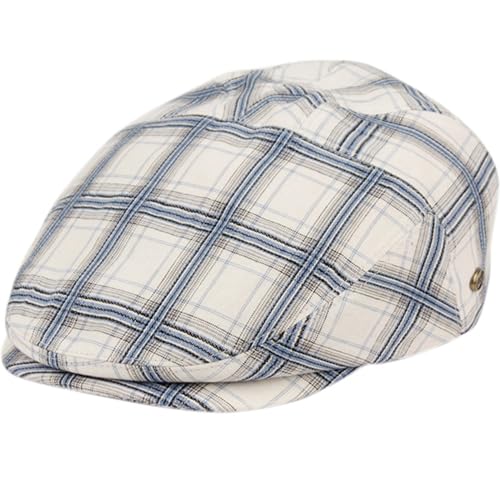 Men’s Cotton Flat Ivy Cap Lightweight Breathable Driving Hat Classic Golf Cabbie Newsboy Style Cap - color: White Plaid-iv4021, size: Small-Medium