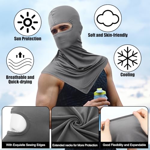 Geyoga 2 Pcs Balaclava Full Face Mask Sun Protection Breathable Long Neck Covers Grey Black Lightweight UV Protector Balaclava Mask for Women Men Outdoor Sport Hunting Bike Fishing