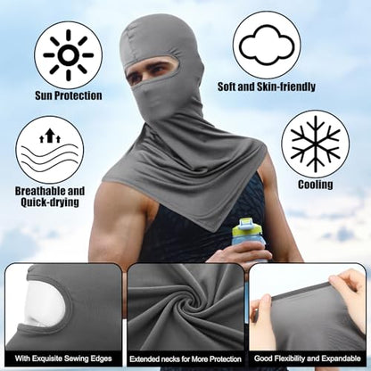 Geyoga 2 Pcs Balaclava Full Face Mask Sun Protection Breathable Long Neck Covers Grey Black Lightweight UV Protector Balaclava Mask for Women Men Outdoor Sport Hunting Bike Fishing