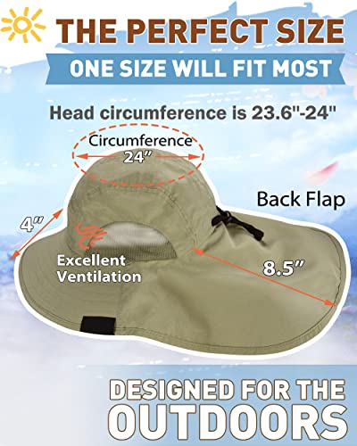 Tirrinia Wide Brim Sun Hat with Neck Flap for Men & Women - color: Light Olive