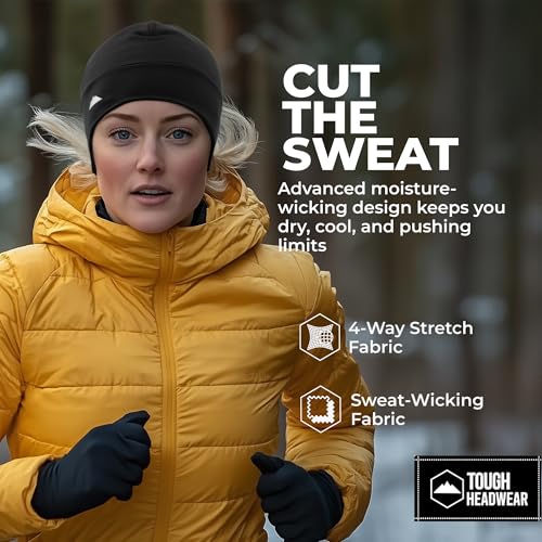 Tough Headwear Thermal Skull Cap - Moisture-Wicking Running Beanie - Snug Fit Ski Helmet Liner - Lightweight Cycling Cap - color: Black (3 Pieces)