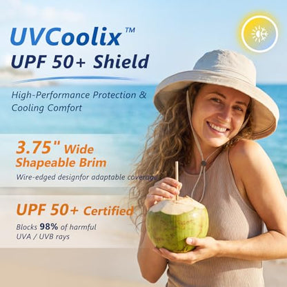 TOP-EX UVCoolix Women's UPF 50+ Wide Brim Cooling Sun Hat - color: Greige, size: Medium-Large