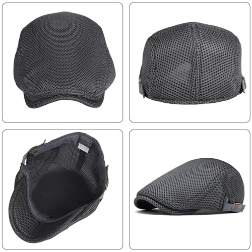 meioro Mens Breathable Mesh Summer Hat Adjustable Flat Cap Newsboy Beret Ivy Cap Irish Cabbie Fishing Hats - color: Darkgrey