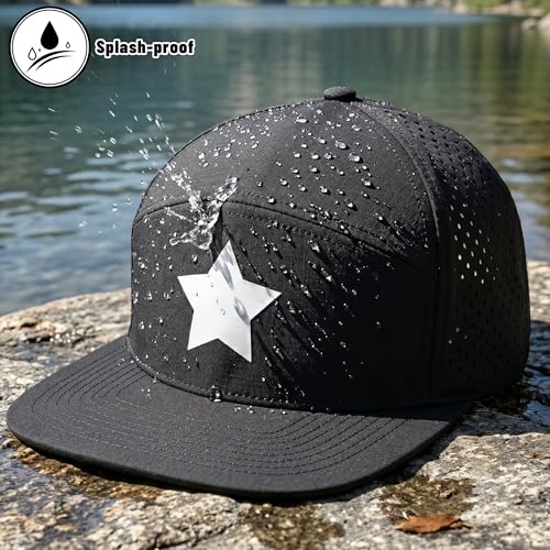 American Flag Baseball Cap, Flat Bill Brim Hat for Men Women, Patriotic Mesh Snapback Hats - color: Black & White Star