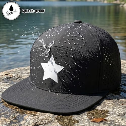 American Flag Baseball Cap, Flat Bill Brim Hat for Men Women, Patriotic Mesh Snapback Hats - color: Black & White Star