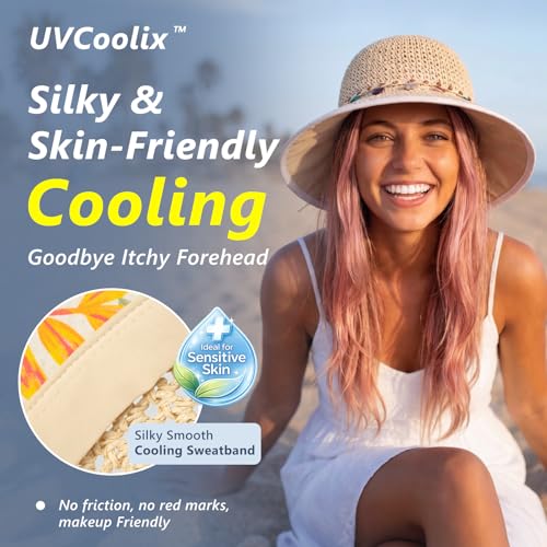 TOP-EX Summer Beach Straw Sun Hats for Women Cooling Ponytail Bucket Wide Brim Packable UV Protection Fashion Ladies M Natural