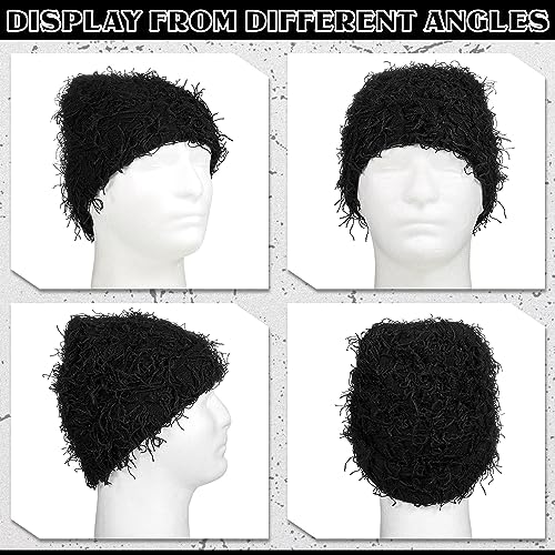 Chuarry Distressed Knitted Beanie Fuzzy Winter Hat - color: Black