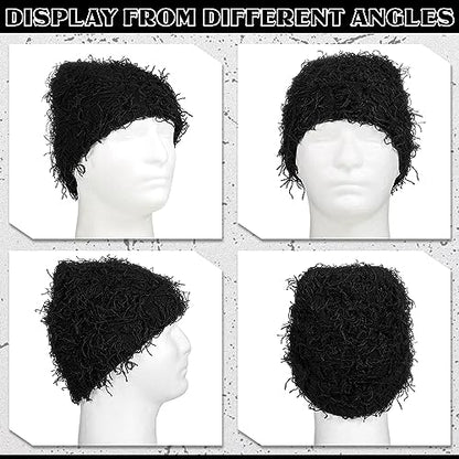 Chuarry Distressed Knitted Beanie Fuzzy Winter Hat - color: Black