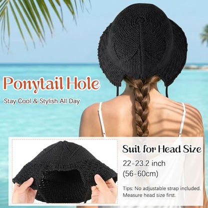 Ababalaya Women’s Lightweight Cotton Crochet Bucket Hat - color: Black
