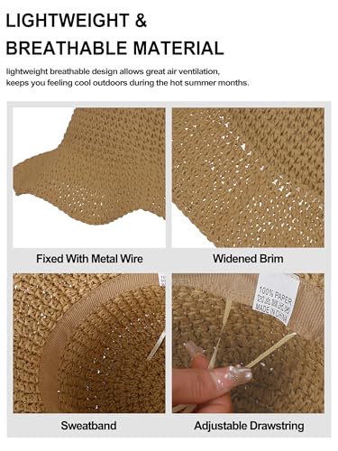 sy soul young Women's Straw Sunhat Wide Brim Hand Woven Beach Bucket Hat - color: Khaki